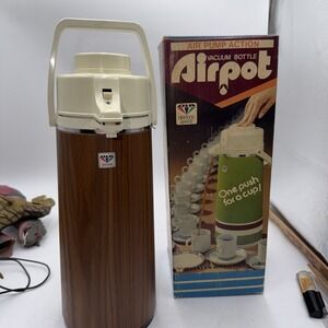 Vintage Diamond Brand Airpot APL Vacuum Bottle Wood Grain W/Original Box 1970s